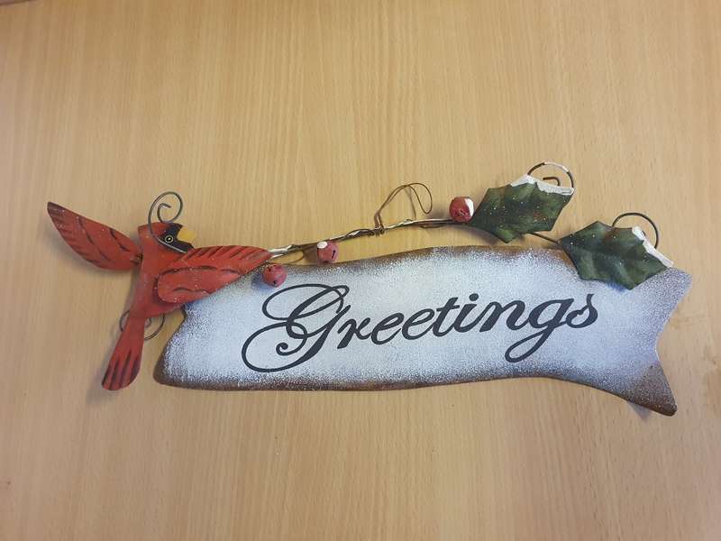 Metal `Greetings` Sign - 38cm x 12cm