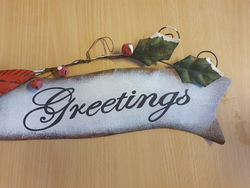 Metal `Greetings` Sign - 38cm x 12cm