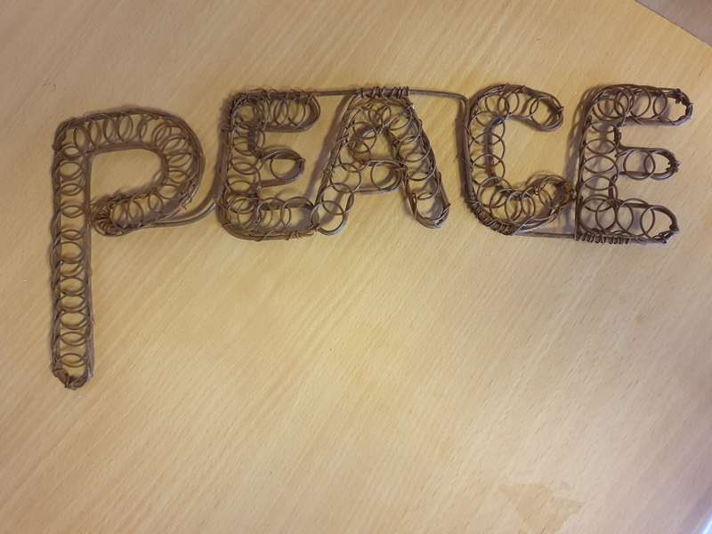 Rustic Metal `Peace` Sign - 34cm x 14cm