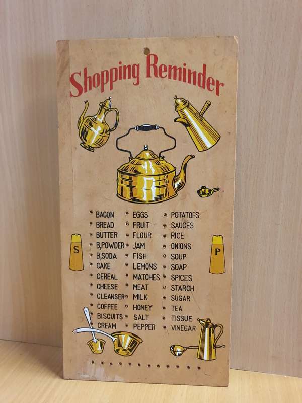 Vintage Wooden Wall Sign - Shopping Reminder - 30cm x 15cm
