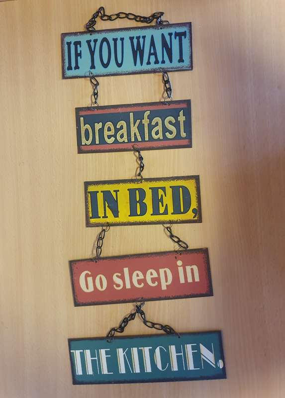Metal Wall Sign - If You Want Breakfast in Bed Go Sleep in the Kitchen - 50cm x 17cm