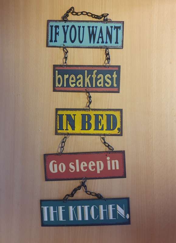 Metal Wall Sign - If You Want Breakfast in Bed Go Sleep in the Kitchen - 50cm x 17cm