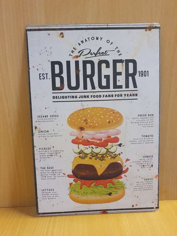 Metal Wall Sign - The Anatomy of the Perfect Burger - 30cm x 20cm