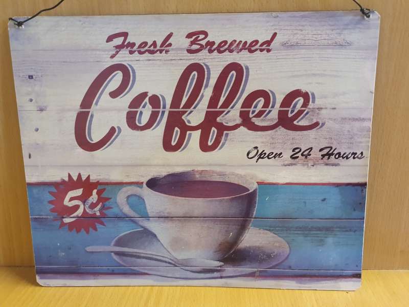 Metal Wall Sign - Fresh Brewed Coffee - 20cm x 25cm