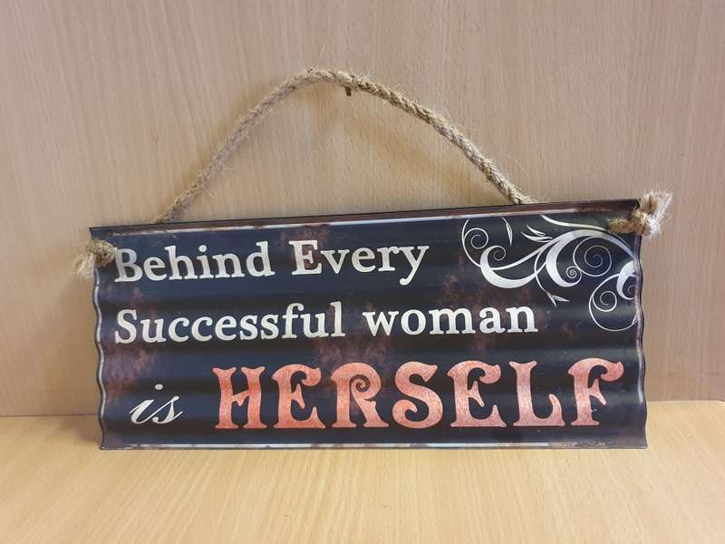 Metal Wall Hanging - Beind Every Successful Woman is Herself  (30cm x 13cm