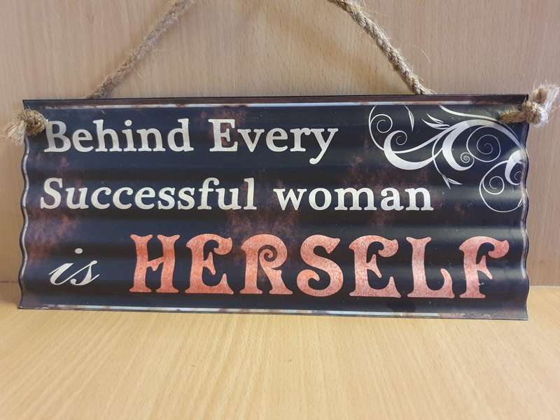 Metal Wall Hanging - Beind Every Successful Woman is Herself  (30cm x 13cm