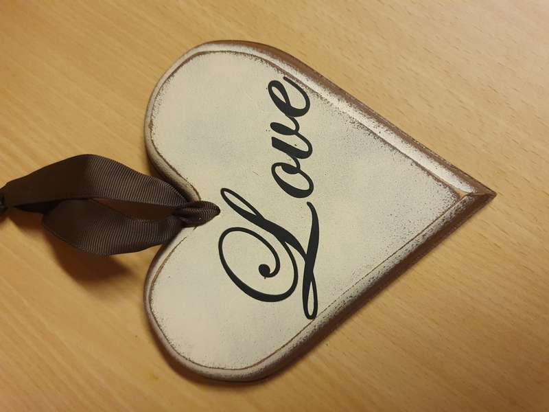 Wooden Heart Shaped `Love` Sign - 15cm x 15cm