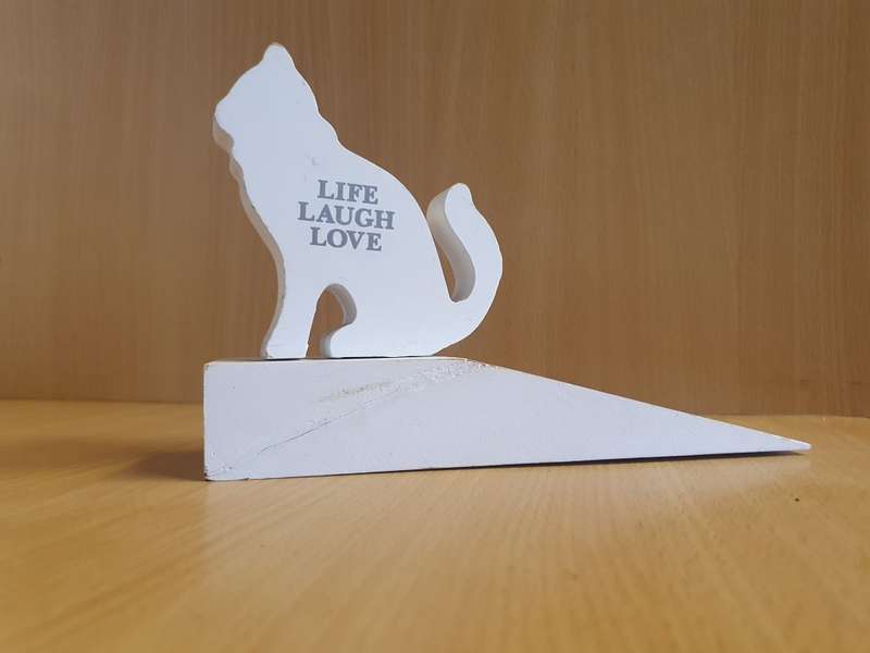 Wooden Cat Door Stopper - 21cm x 5cm height 14cm