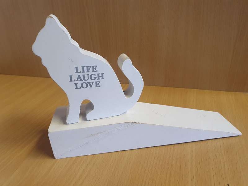 Wooden Cat Door Stopper - 21cm x 5cm height 14cm