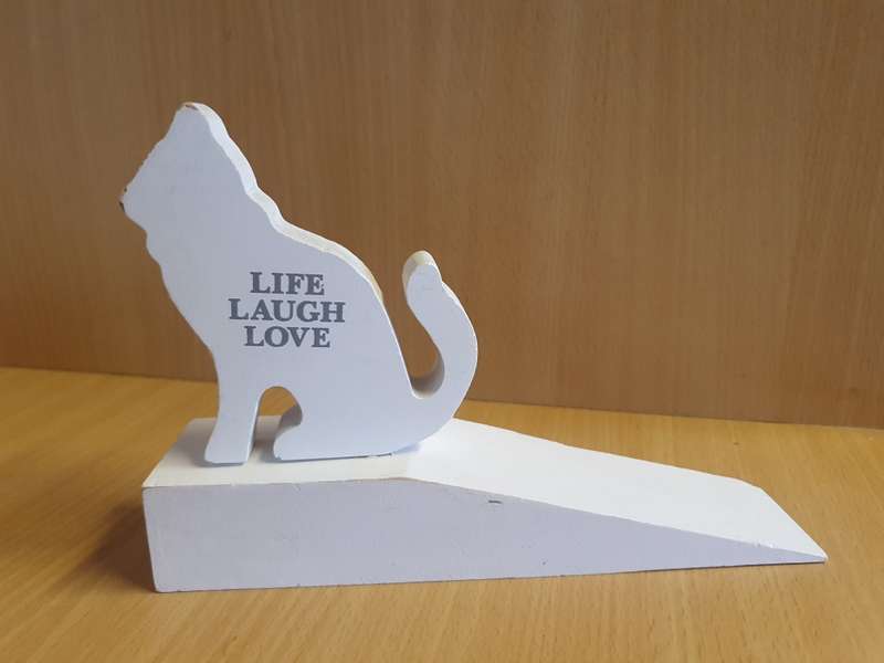 Wooden Cat Door Stopper - 21cm x 5cm height 14cm