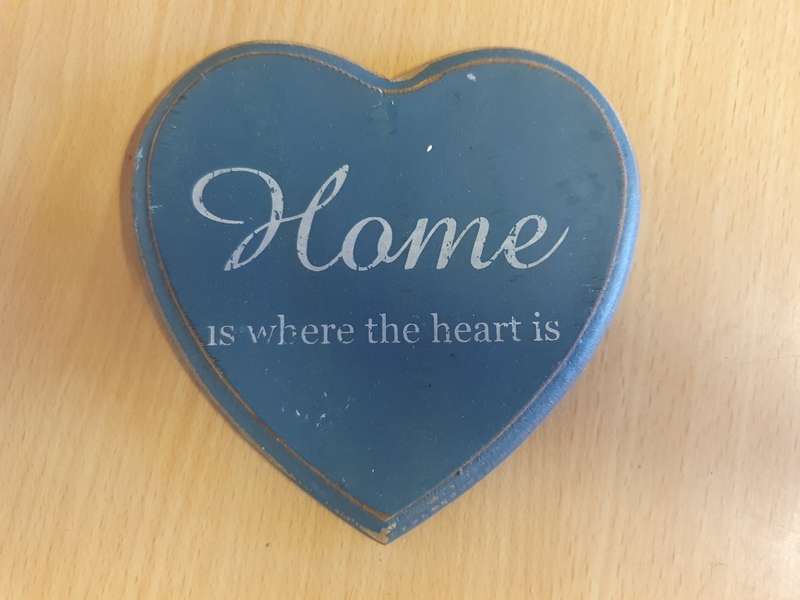 Wooden Heart Shaped Wall Hanging - Home is Where the Heart is - 12cm x 12cm