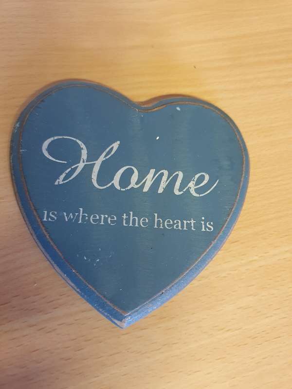 Wooden Heart Shaped Wall Hanging - Home is Where the Heart is - 12cm x 12cm