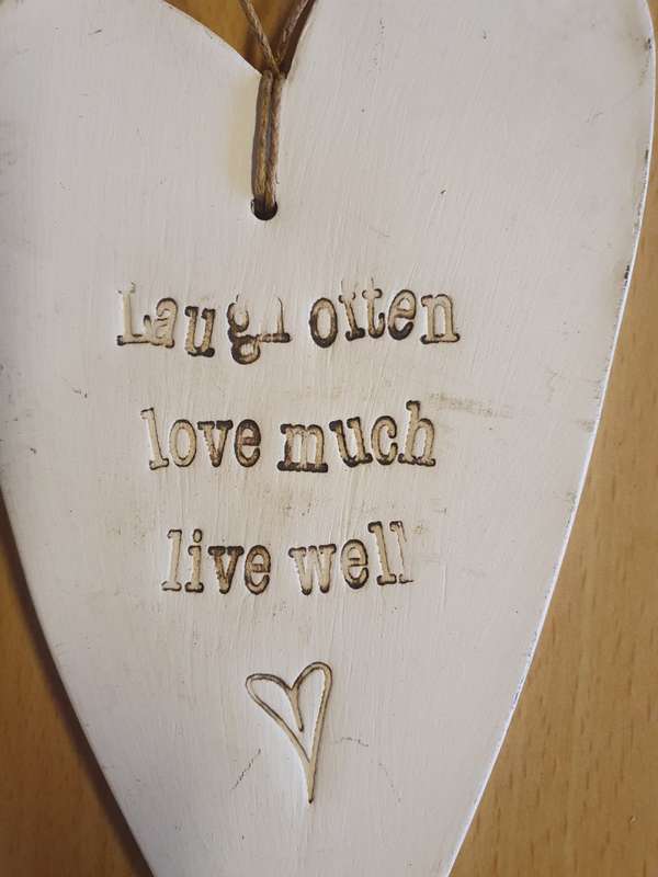Stoneware Heart Shaped Wall Hanging - Laugh Often, Love Much, Live Well-16cm x 9cm