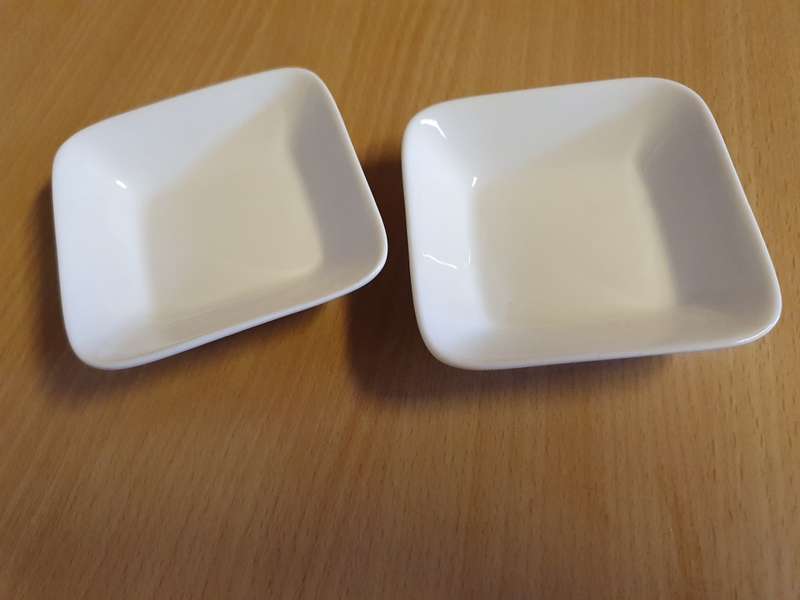 Set of 2 Small White Ceramic Sauce Bowls - 9cm x 9xm height 2cm