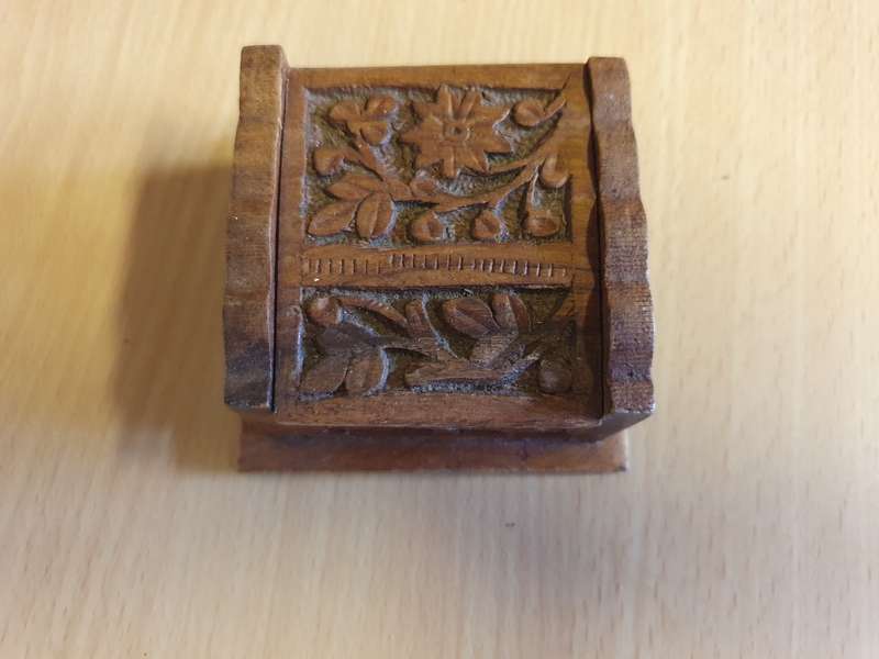 Carved Wooden Trinket Box - 7cm x 7cm height 3cm