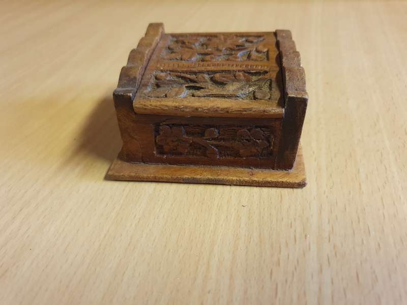 Carved Wooden Trinket Box - 7cm x 7cm height 3cm