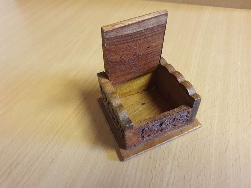 Carved Wooden Trinket Box - 7cm x 7cm height 3cm