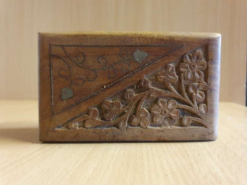 Carved Wooden Trinket Box - 13cm x 8cm height 4cm