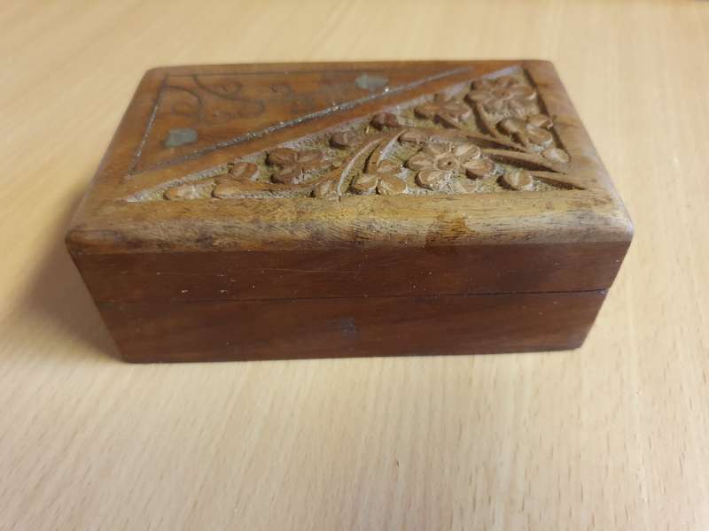 Carved Wooden Trinket Box - 13cm x 8cm height 4cm