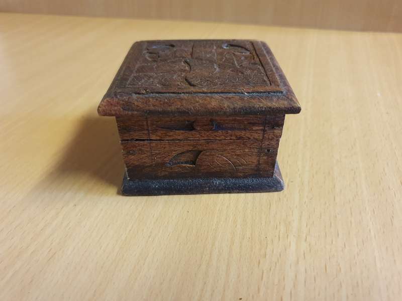 Carved Wooden Box - 8cm x 8cm height 5cm