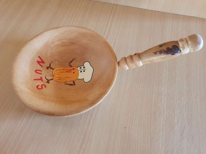 Vintage Wooden Pan Shape Nut Dish