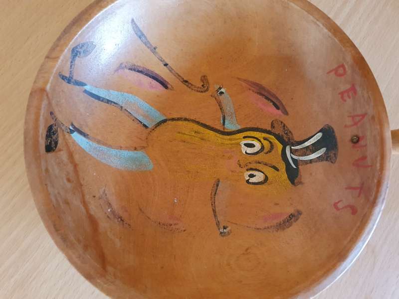 Vintage Wooden Pan Shape Peanut Dish