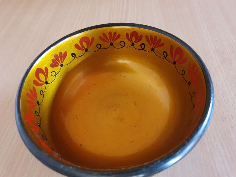 Round Floral Pattern Wooden Bowl - width 13cm height 7cm