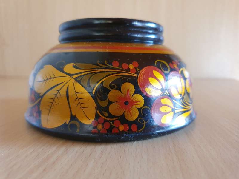 Round Floral Pattern Wooden Bowl - width 13cm height 7cm