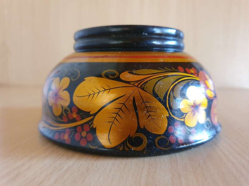 Round Floral Pattern Wooden Bowl - width 13cm height 7cm