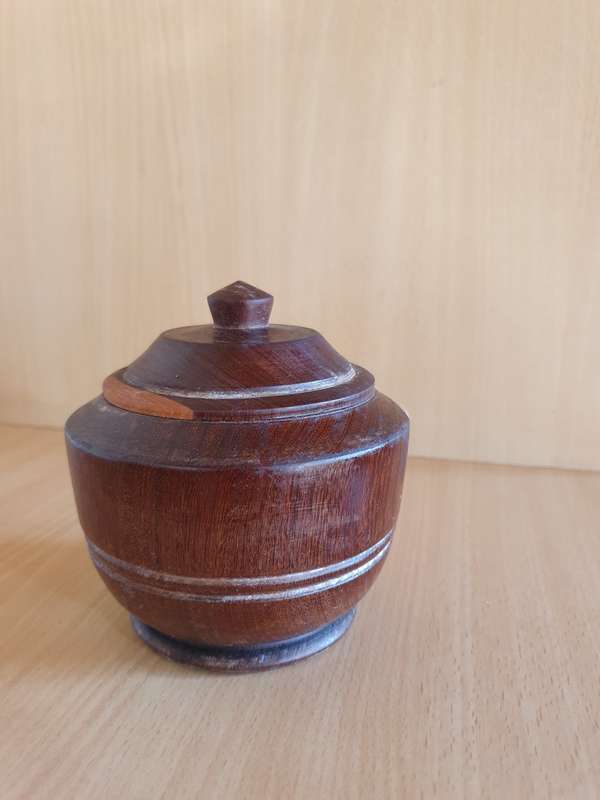 Wooden Lidded Jar - Height 11cm width 13cm