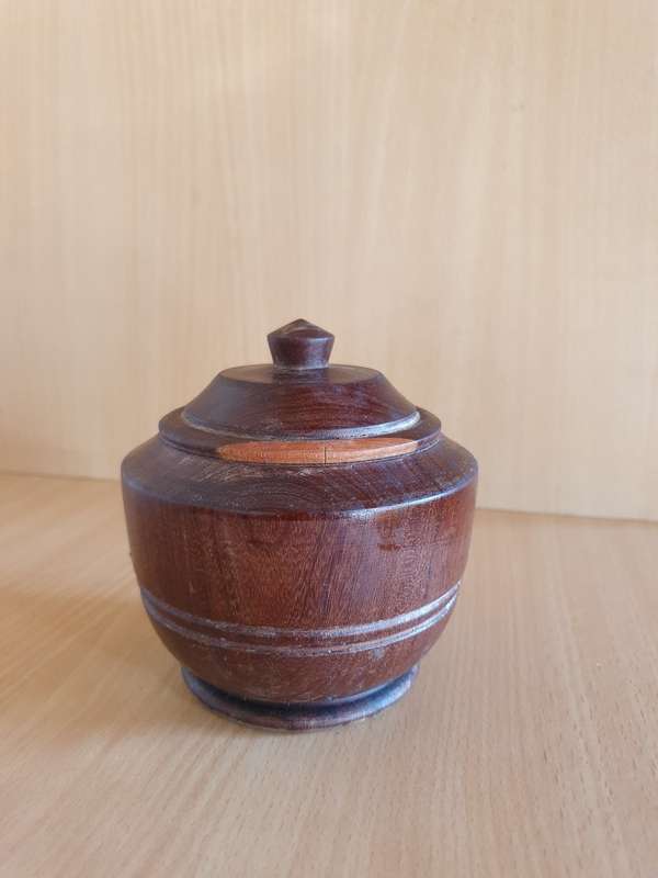 Wooden Lidded Jar - Height 11cm width 13cm