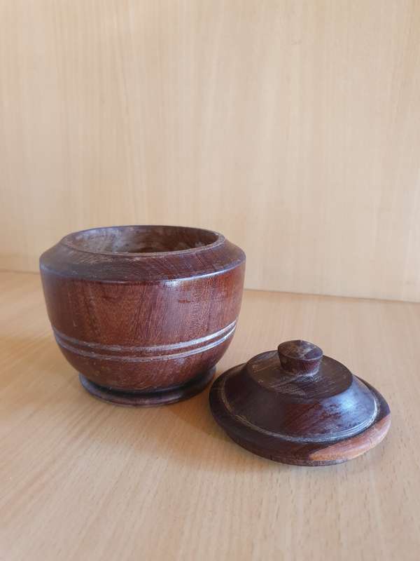 Wooden Lidded Jar - Height 11cm width 13cm