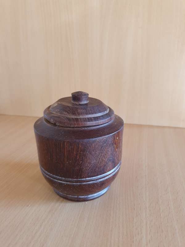 Wooden Lidded Jar - Height 11cm width 13cm