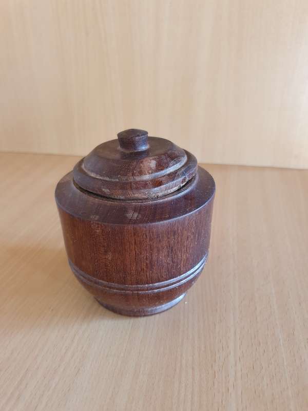 Wooden Lidded Jar - Height 11cm width 13cm