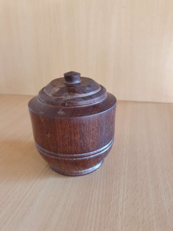 Wooden Lidded Jar - Height 11cm width 13cm