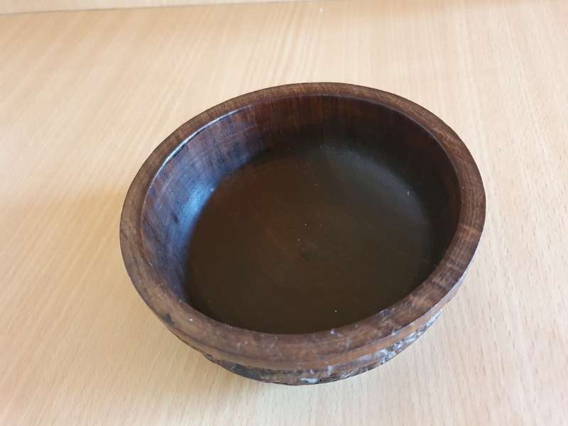 Round Carved Wooden Bowl - width 15cm height 4cm