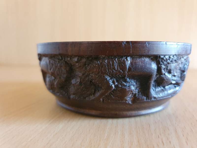 Round Carved Wooden Bowl - width 15cm height 4cm