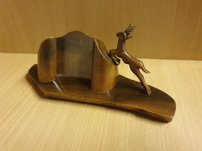 Small Wooden Springbok Figurine Business Card Holder