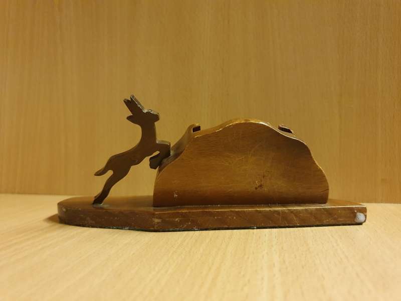 Small Wooden Springbok Figurine Business Card Holder