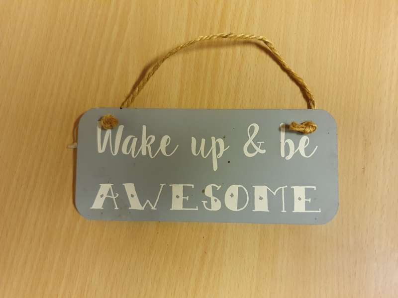 Wake Up & Be Awesome Sign - Wall Hanging (16cm x 7cm)