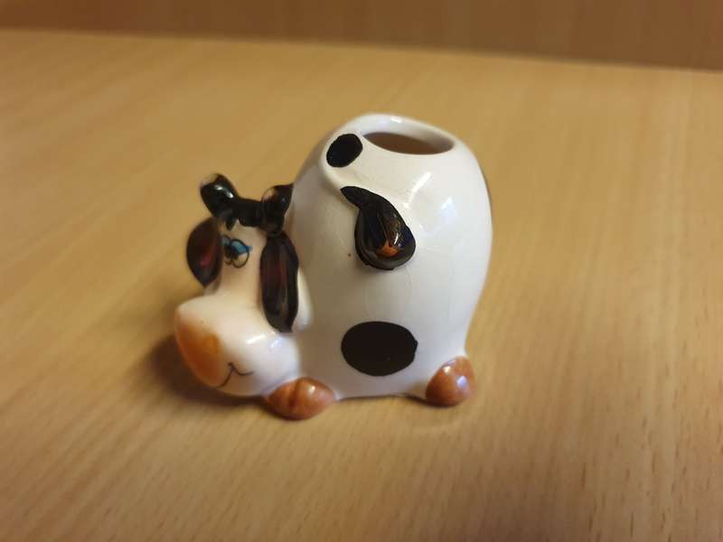 Small Ceramic Cow Figurine Toothpick Holder