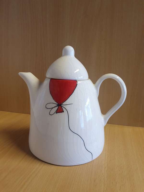 White Teapot with Red Balloons