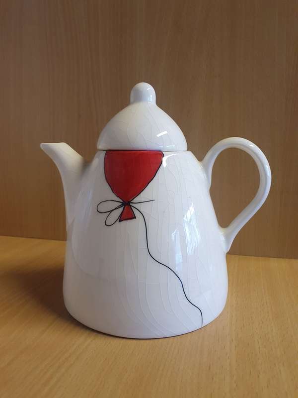 White Teapot with Red Balloons