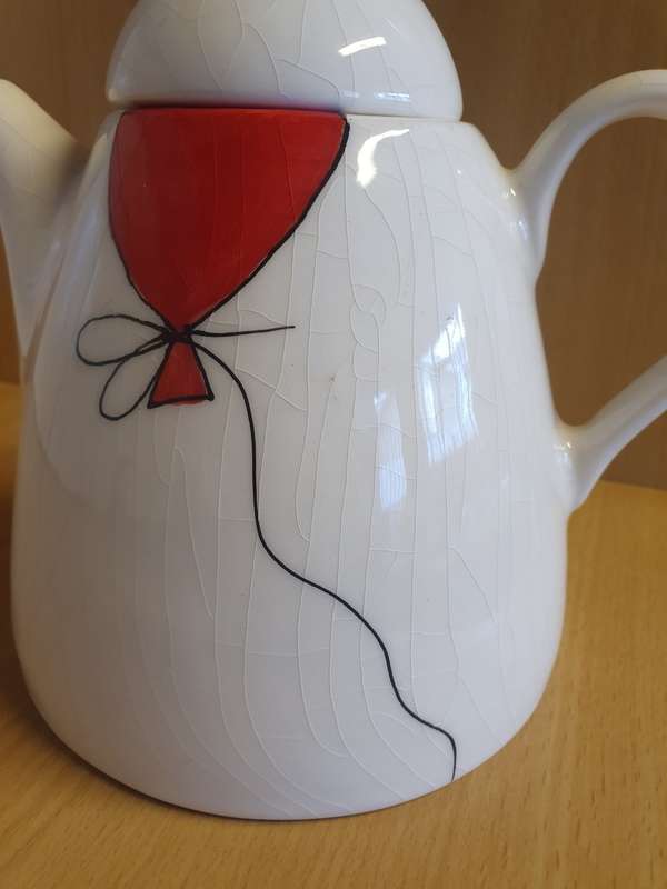 White Teapot with Red Balloons