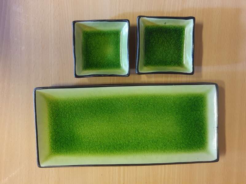 Set of 3 Green Ceramic Platters
