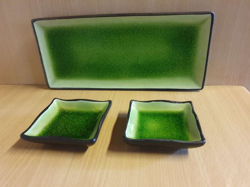 Set of 3 Green Ceramic Platters