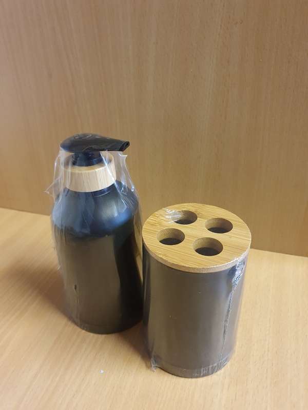 Set of 2 Plastic Soap Dispenser & Toothbrush Holder  (new condition)