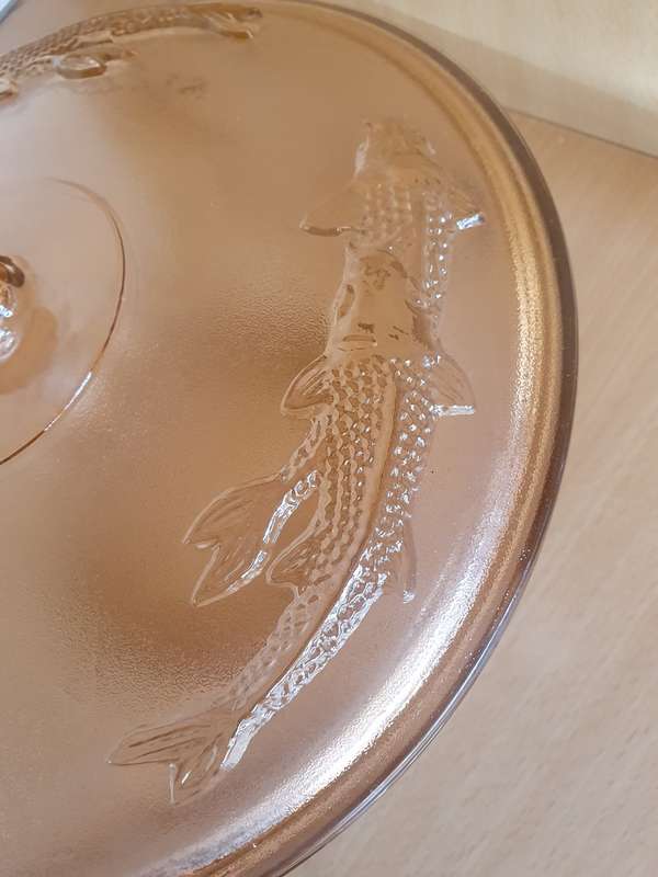 Vintage Fish Patterned Round Lidded Glass Dish