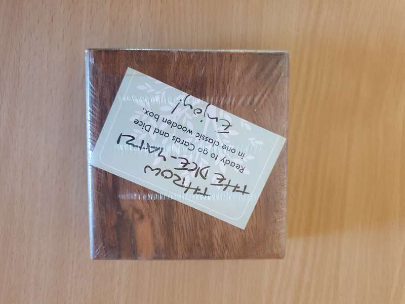 Wooden Box with Playing Cards & Dice