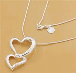 GREAT CHRISTMAS GIFT - STUNNING 925 DOUBLE HEART PENDANT NECKLACE